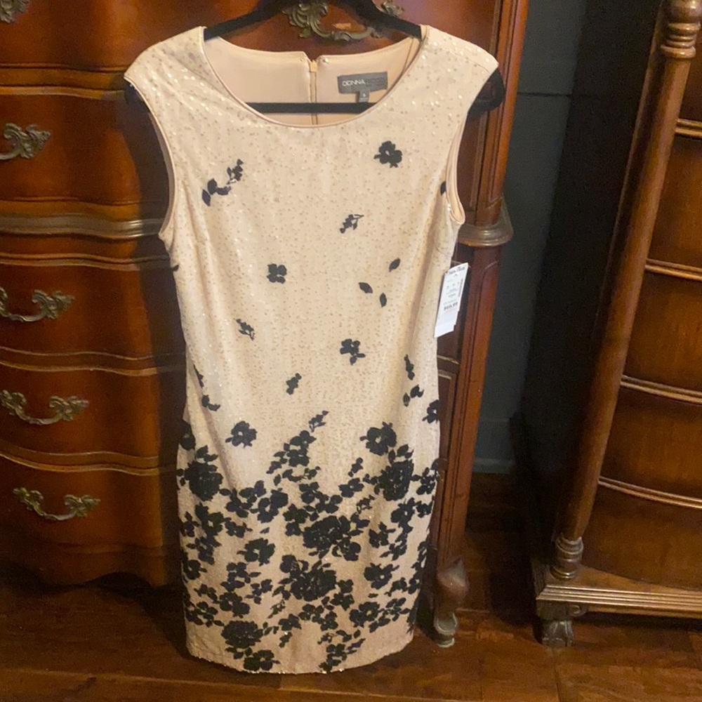 Donna Ricco Pink & Black Flower Sequin dress